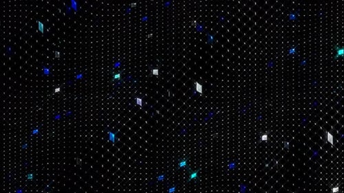 digital abstract Animation. curved with colorful dots on black background, seamless loop