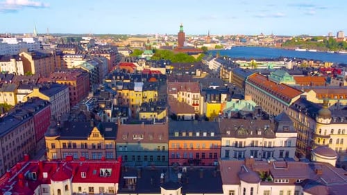 High altitude aerial view about the center of the Stockholm downtown, Sweden.