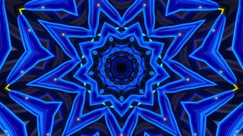 Blue and yellow star with black background and yellow star. Kaleidoscope VJ loop