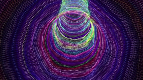 Abstract psychedelic tunnel made of colorful wavy lines with acid glow effect , looped video