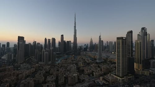 Sunset over Downtown Dubai and Burj Khalifa