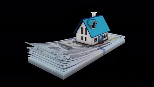 3D House Landing on Money Stack Animation