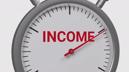 Animated Stopwatch with Income Text Measuring Financial Progress