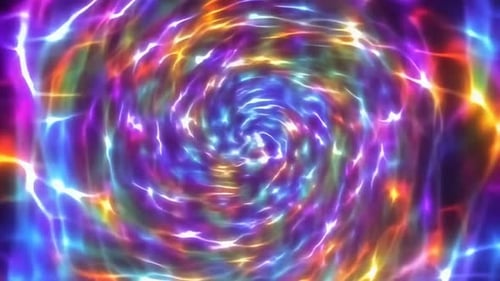 Bunter, leuchtender Wirbel aus Neonlichtspiralen, abstrakte Bewegung