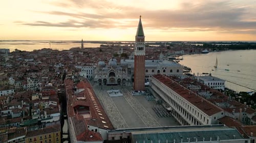 Aerial View of Venice City St Mark's Square Basilica and Doge's Palace Italy