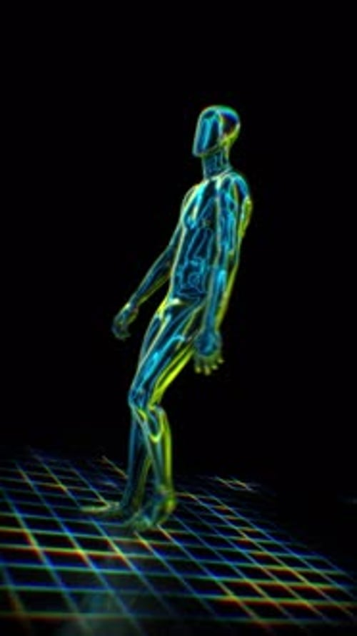 Futuristic Neon Digital Human Figure Walking Animation