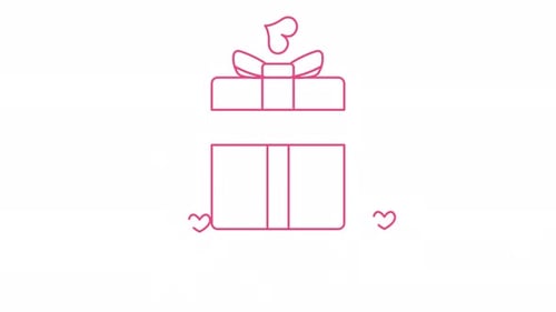 Animated Pink Outline Gift Box Opening with Heart Reveal