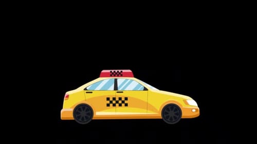 Cartoon Yellow Taxi Driving On Alpha Channel