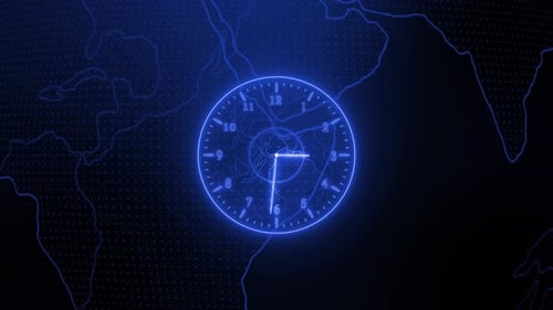 Reloj analógico de neón Holograma aislado Tierra