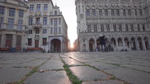Sunset at Grand Place (Grote Markt) Brussels, Belgium. Low angle shot