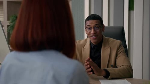 Business Meeting in Office African American Businessman Employer HR Manager Consultant Recruiter