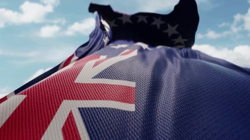 Cook Islands Flag Waving Realistically Against Blue Sky