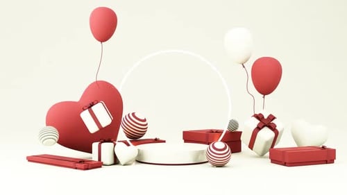 Romantic 3D Celebration with Gifts, Balloons, and Heart