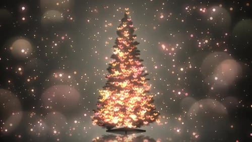 Glowing Hearts Christmas Tree with Falling Sparkles Animation
