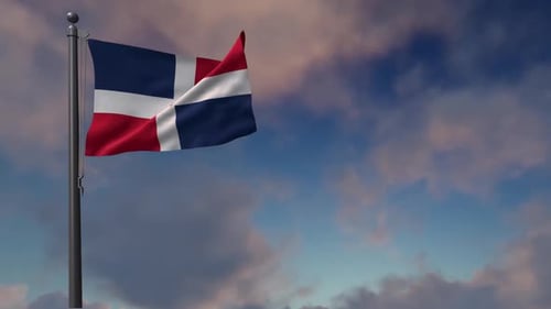 Dominican Republic Flag Waving in the Wind with Cloudy Sky