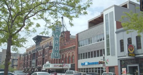 Downtown fargo North Dakota theater marquee on a summer day
