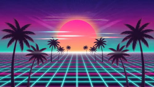 Retrowave 3D-Render-Hintergrund, klassische futuristische Neon-Ästhetik