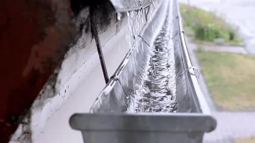 rainwater off roof top into drain system no people stuck image stock photo