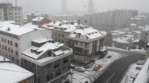 Top View of Snowfall on Buildings in Istanbul City