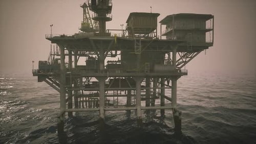 Detailed Depiction of Offshore Oil Platform Including Legs and Support Systems