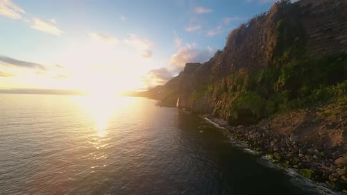Madeira Waterfall Ocean Golden Hour Sunset