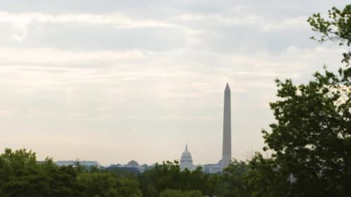 Skyline of washington monument and united states capitol landmarks