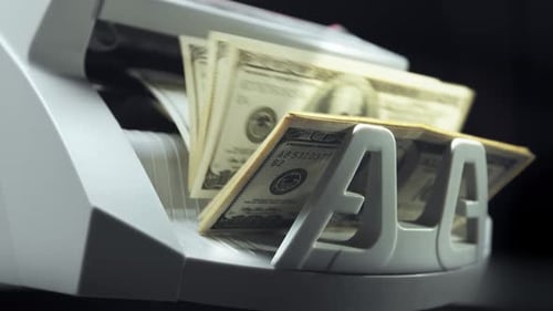 Money counting equipment for paper money calculation. mechanism for bank financial operations.