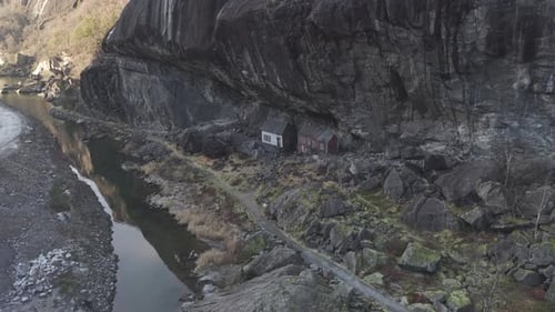 Drone footage of Helleren historical site in Norway