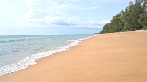 Empty Beach and Sea Waves on Uninhabited Tropical Island, Slow Motion