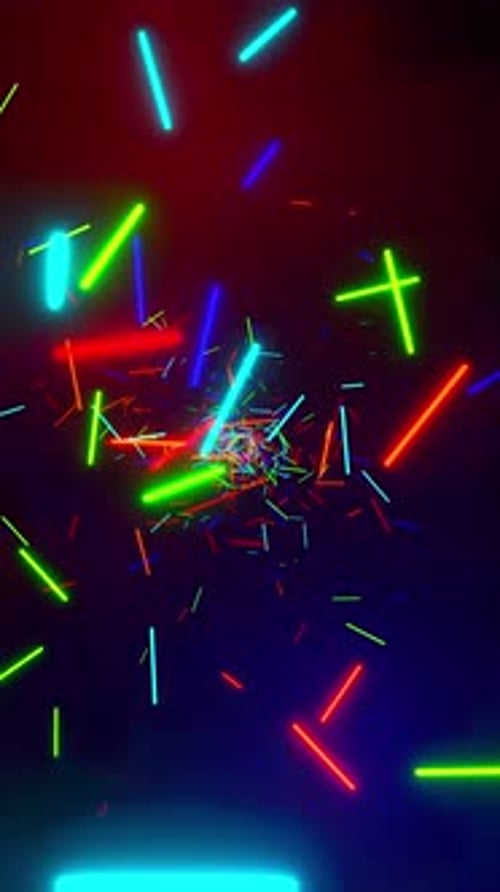 Vertical Flying colorful laser glow particles in space. VJ loop animation. Dj visuals effects. Visua