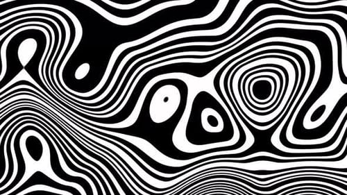 Retro Flat Psychedelic Wave Background Loop Black And White