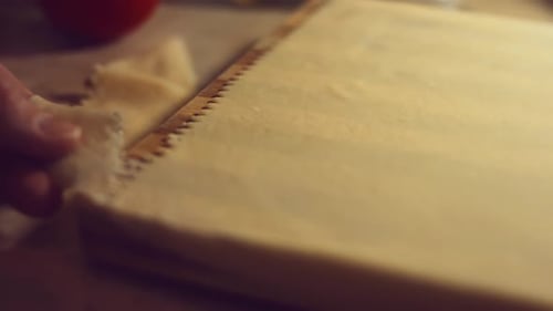 Preparing Dough on Wooden Surface Close Up