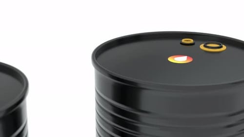 Standard Oil Barrels Close Up Angle White Background