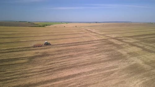Tractor working on the field doing tillage with cultivator