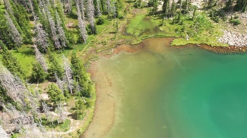 Aerial View of Picturesque Amethyst Lake, Scenic Uinta Mountain Range, Utah USA. Wild Colorful Natur