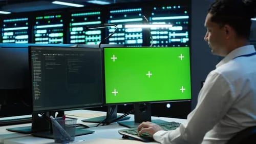 Expert Updating Server Room Systems Using Green Screen Computer