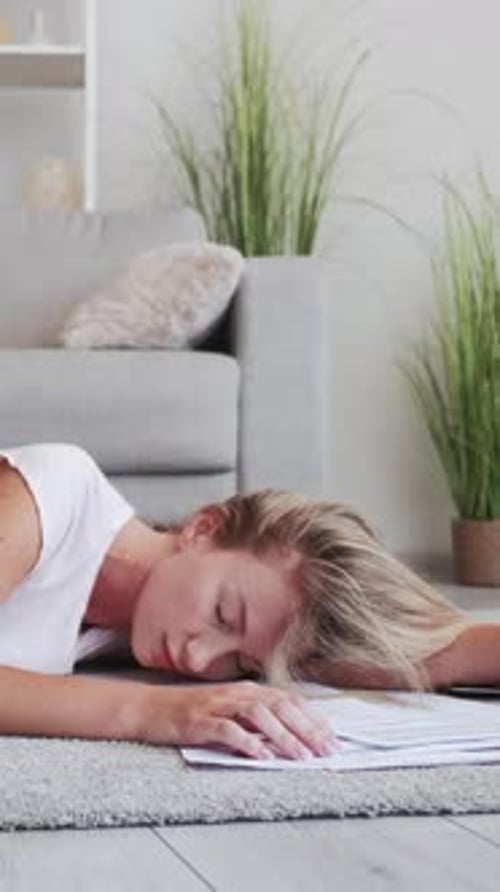 Vertical Overworked Freelancer Online Work Woman