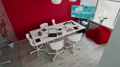 Top View of Trendy Bright Meeting Room in Creative Advertising Agency