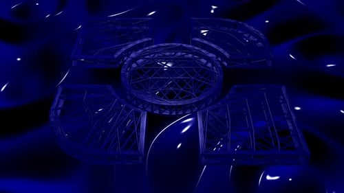Futuristic Blue Abstract Wireframe Grid Rotation