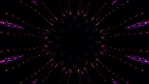 Animierte 3D-Abstrakt.Geschwungene Linien und bunte Lichtpunkte schwarzer Hintergrund, nahtloser Kreis