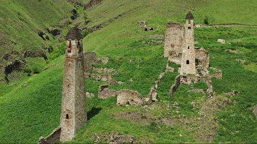Medieval Tower Complex in Mountains