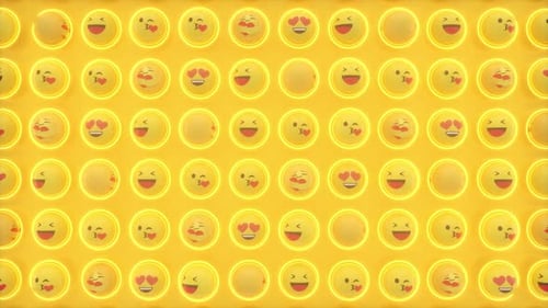 Glowing Neon Emojis Pattern Loop Background