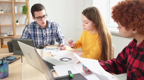 Collaborative Team Working on Project in Bright Office