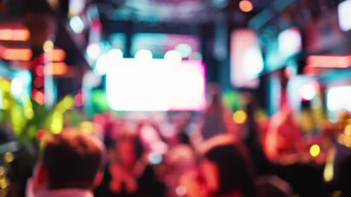 Experience the Exciting and Vibrant Nightlife at a Bustling Bar Filled with Colorful Lights and