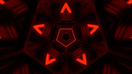 Red And Yellow Mirrored Pentagonal Tunnel Background Vj Loop In 4K