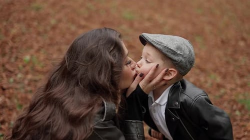 Mother and Child Moment in Fall Foliage