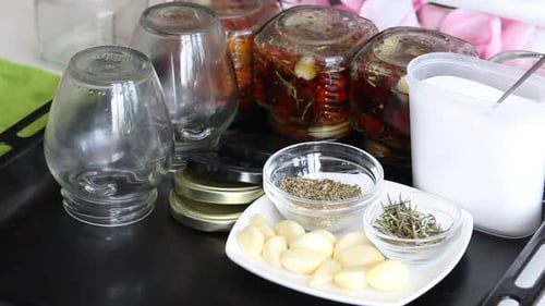 Food Preparation with Tomatoes, Garlic and Herbs