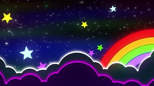 Magical Night Sky with Neon Clouds, Stars, and Rainbow Loop