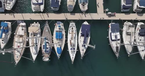 Aerial View of Luxurious Expensive Yachts Moored in the Marina