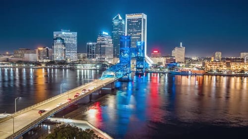 Time Laspe - Aerial View of the Jacksonville Downtown with Waterfront - 4K